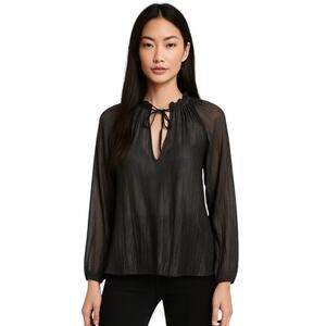 Sanctuary Live It Up Gray Metallic Long Sleeve Ruffle Tie V-Neck Blouse Top XS